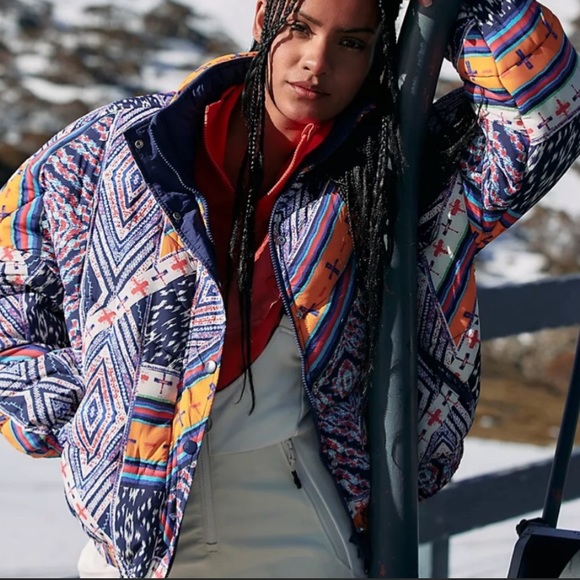 Free People FP Movement Power House Quilted Puffer Lg Blue Pink Jacket Coat - Picture 8 of 16